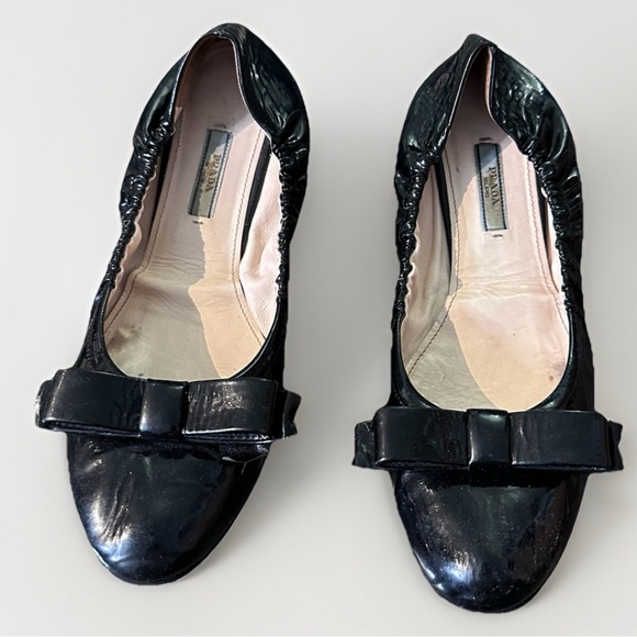 Prada Black Patent Leather Bow Detail Ballet Flats Size 41‎  US 10.5-11 - Picture 1 of 11